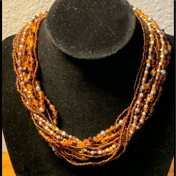 Amber Faceted Beads, Golden Beads, & Crystal Necklace  🚀🎉CLOSET CLEAROUT🎉🚀 - Picture 1 of 9
